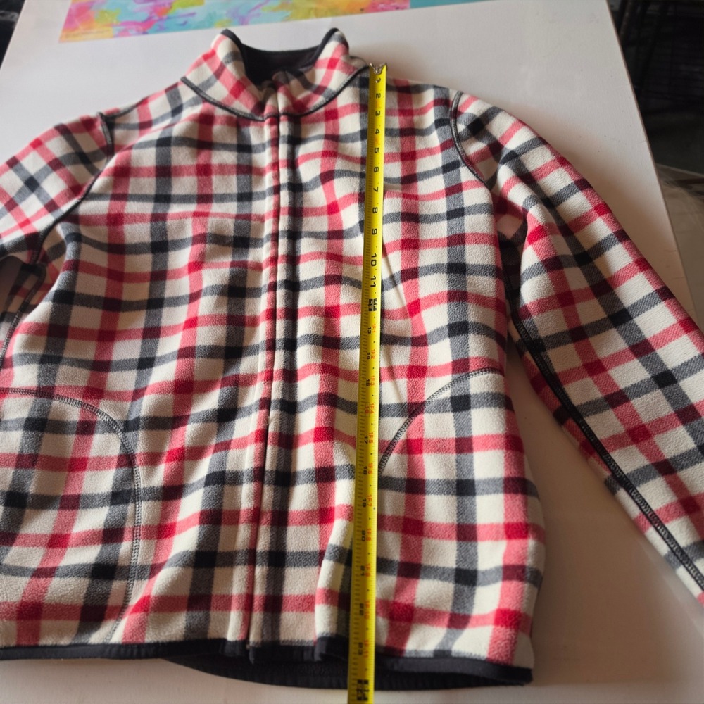 Reversible Fleece Jacket Mens Full Zip Plaid Brown Red Mock Neck Size S - Picture 6 of 7